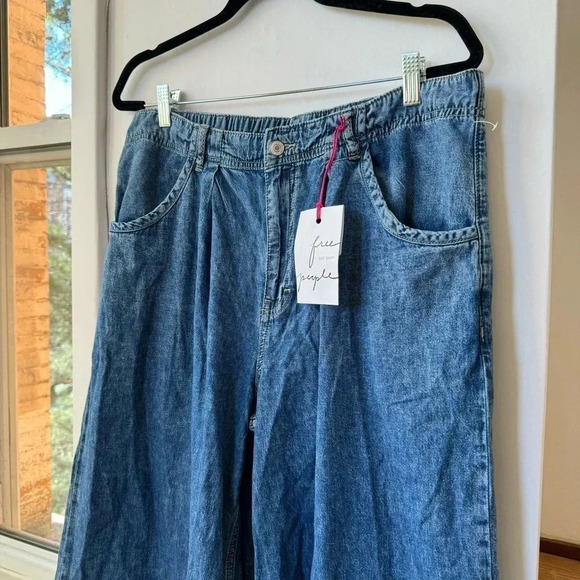 NWT Free People Rider Denim Vest Ser Pants Matching Jean Two Piece Blue Medium - Picture 17 of 17